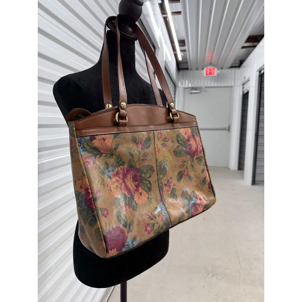 Patricia Nash Poppy Leather Tote Featuring Vtg Victorian Garden Floral Print